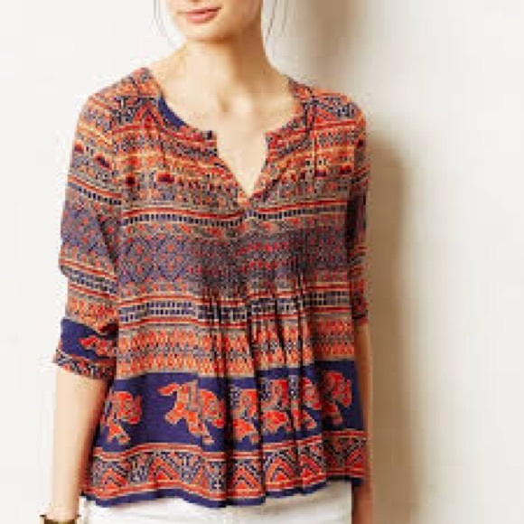 Anthropologie Vanessa Virginia "Mahdia" Peasant Top Southern Asian Prints 8 - Picture 1 of 10